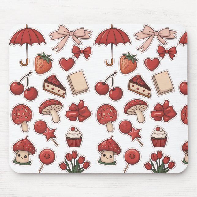 Niedlich Red Aesthetic Mushroom Strawberry Dessert Mousepad (Vorne)
