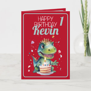 Niedlich Red and Green Dinosaur Boy 1. Geburtstag Karte