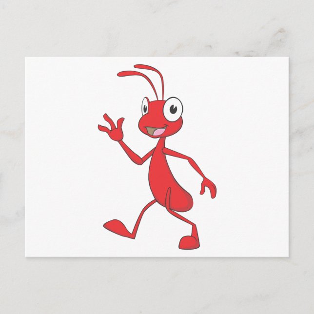 Niedlich Red Ant Walking Waving Hand Hallo Postkarte (Vorderseite)