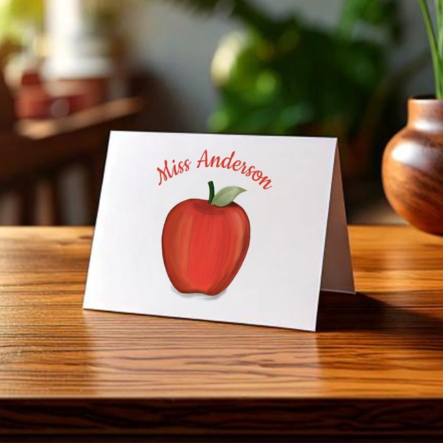 Niedlich Red Apple Lehrer Custom (Simple teacher personalized note card with watercolor red apple.)