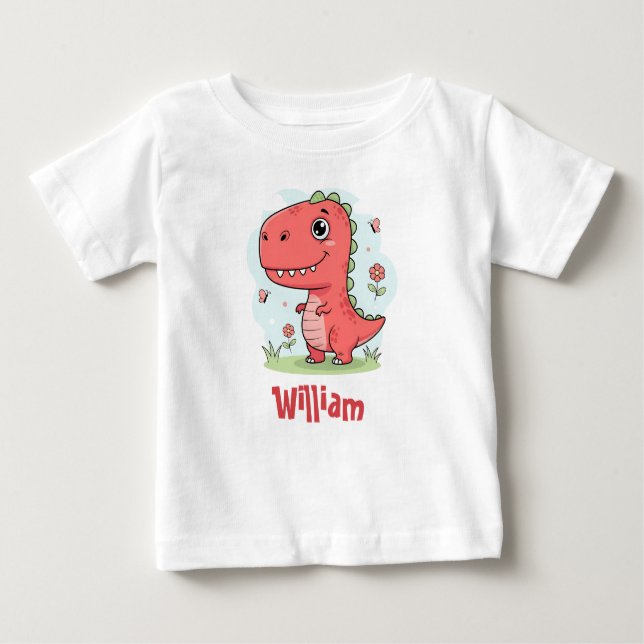 Niedlich Red Baby Dinosaur Baby T-shirt (Vorderseite)