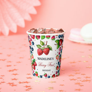 Niedlich Red Berry Strawberry Erster Geburtstag Pappbecher