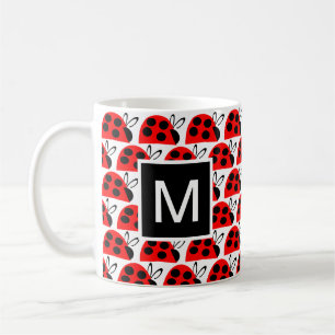 Niedlich Red Black Ladybug Monogram Kaffeetasse