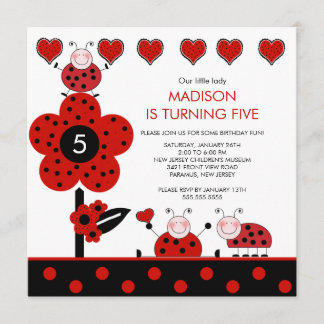 Niedlich Red & Black Ladybug zum Geburtstag Einlad Einladung
