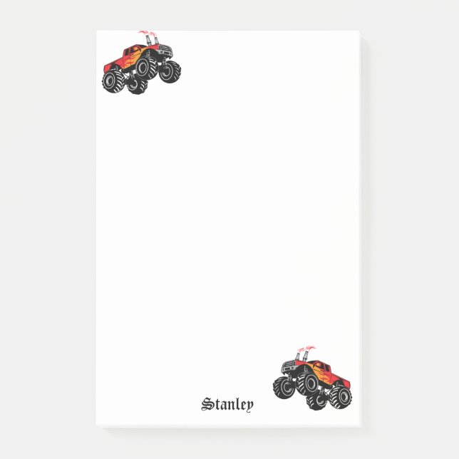 Niedlich Red Black Personalisiert Monster Truck Post-it Klebezettel (Vorderseite)