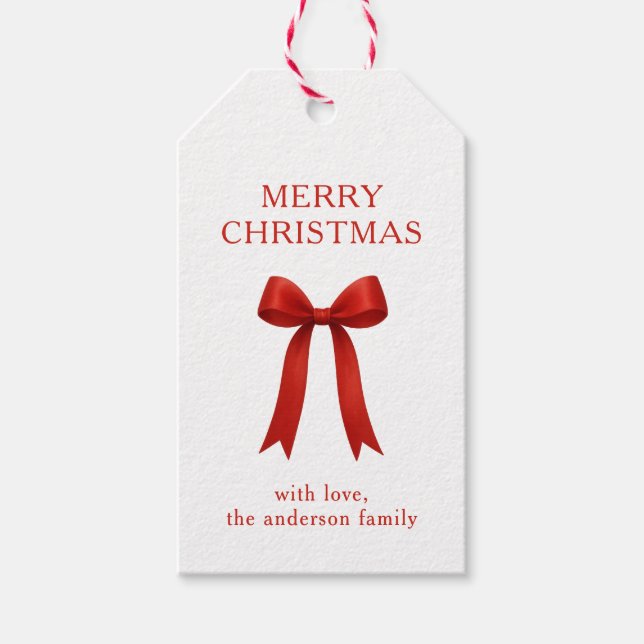 Niedlich Red Bow Frohe Weihnachten Geschenkanhänger (Vorderseite)