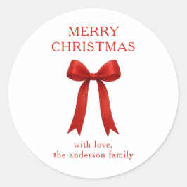 Niedlich Red Bow Frohe Weihnachten Runder Aufkleber