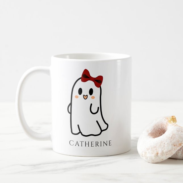 Niedlich Red Bow Halloween Ghost Girly Kaffeetasse (Mit Donut)