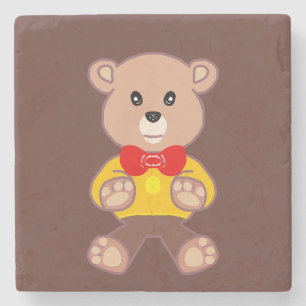 Niedlich Red Bowtie Beige Teddy Bear Brown Steinuntersetzer
