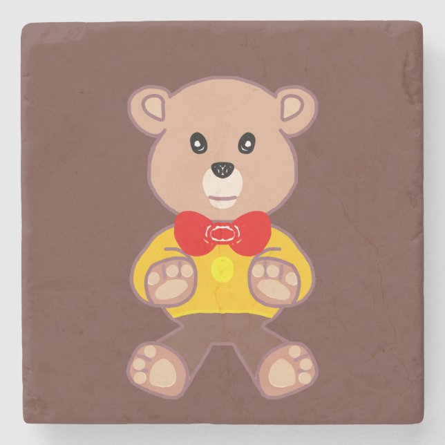 Niedlich Red Bowtie Beige Teddy Bear Brown Steinuntersetzer (Vorderseite)