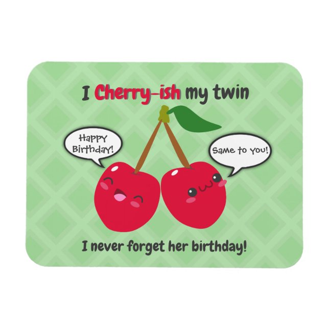 Niedlich Red Cherry Kawaii Twins Birthday Magnet (Horizontal)