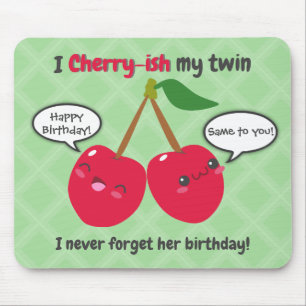 Niedlich Red Cherry Kawaii Twins Birthday Mousepad