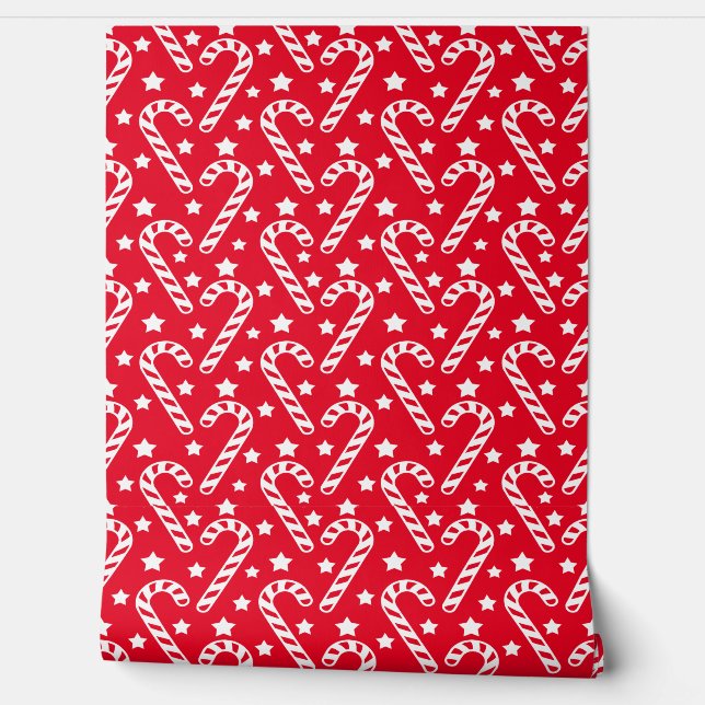 Niedlich Red Christmas Candy Cane Pattern Tapete (Abrollen)