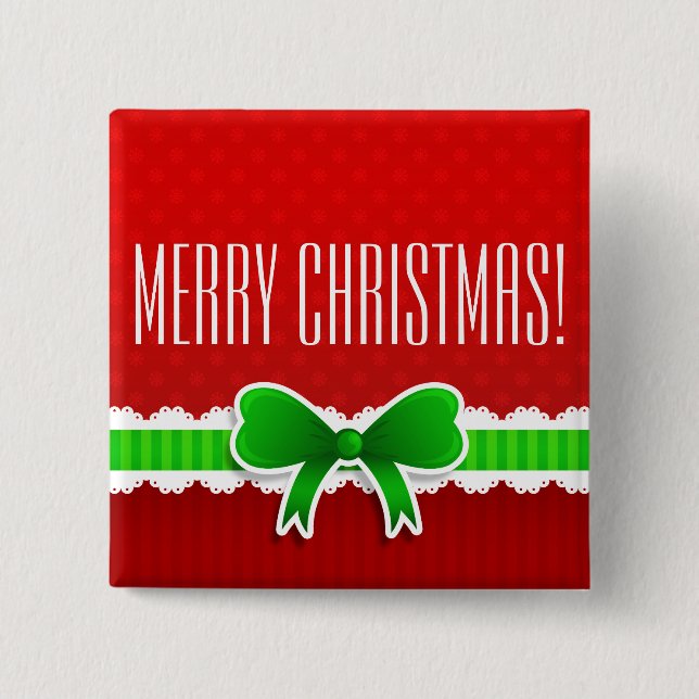 Niedlich Red Christmas Design Green Bow Personalis Button (Vorderseite)