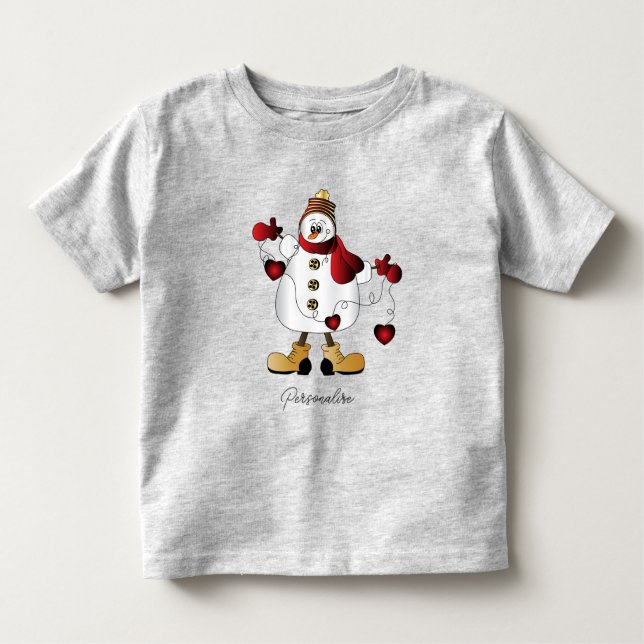 Niedlich Red Christmas Snowman Kleinkind T-shirt (Vorderseite)
