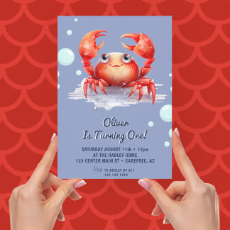 Niedlich Red Crab Boy 1. Geburtstag Einladung