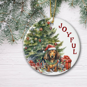 Niedlich Red Dackel Hund in Weihnachtsbeleuchtung  Keramik Ornament