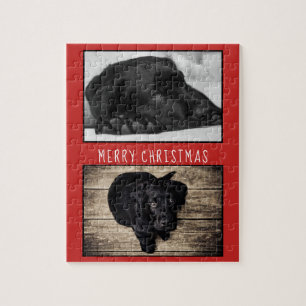 Niedlich Red Dog Welpe 2 Foto Collage Weihnachten Puzzle