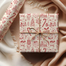Niedlich Red Doodle Weihnachtswrapping Paper