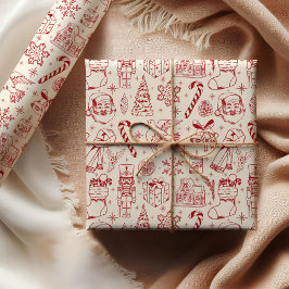 Niedlich Red Doodle Weihnachtswrapping Paper Geschenkpapier
