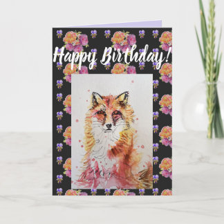 Niedlich Red Fox Blume Blumenfrass Geburtstagskart Karte