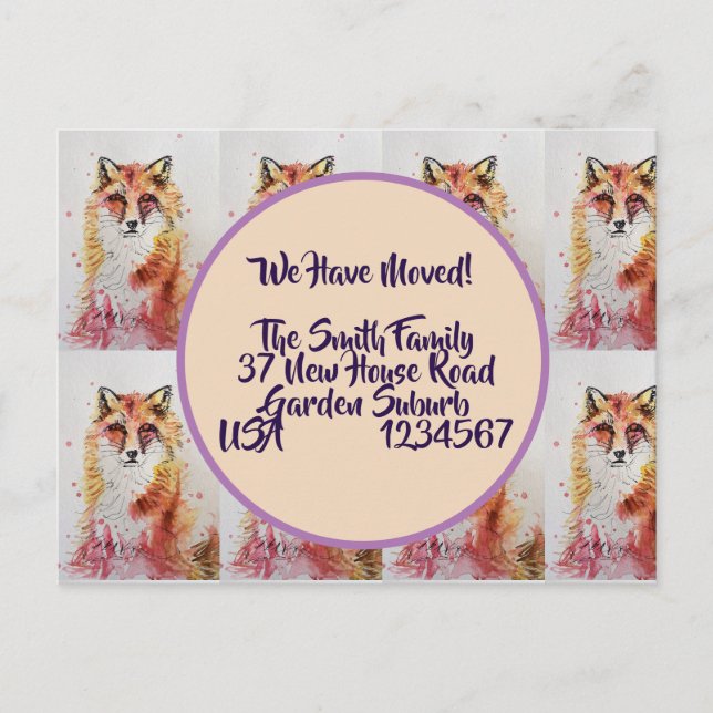 Niedlich Red Fox neue Adresse Postcard, wir bewege Postkarte (Vorderseite)