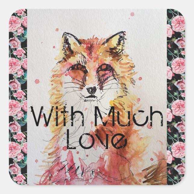 Niedlich Red Fox Wasserfarbe Rosa Girls Damen Quadratischer Aufkleber (Vorderseite)