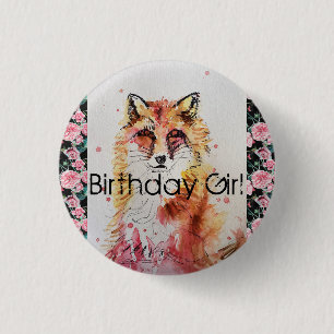 Niedlich Red Fox Wasserfarbe Rose Girls Button