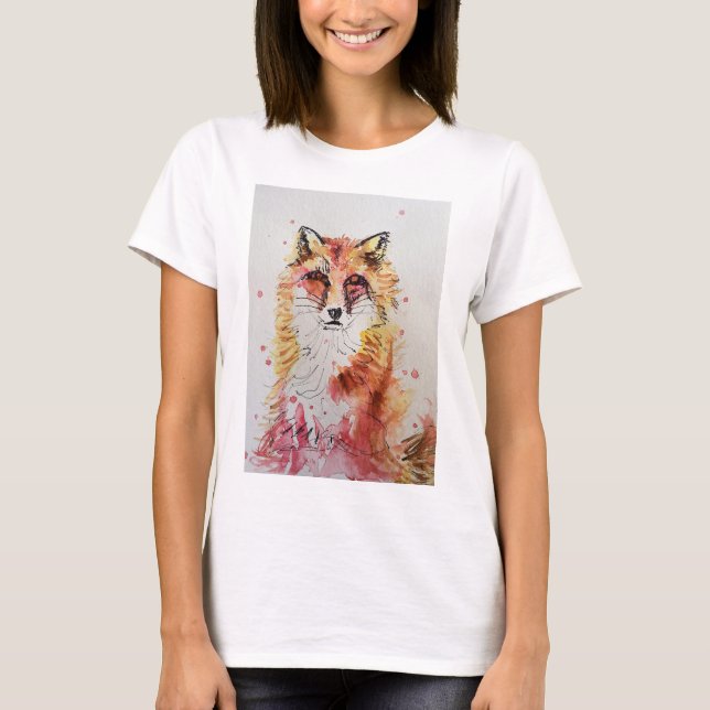 Niedlich Red Fox Wasserfarben Malerei T Shirt (Vorderseite)