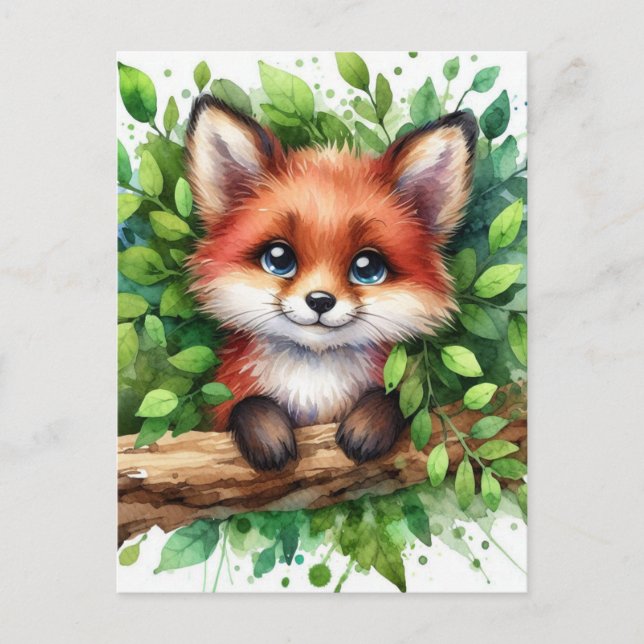 Niedlich Red Fox Watercolor Postkarte (Vorderseite)