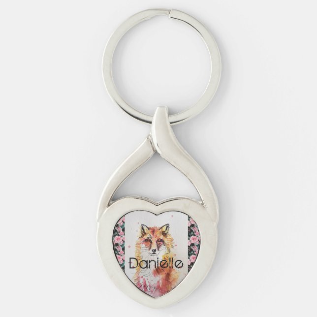 Niedlich Red Fox Watercolor Rosa Girls Ladys Ke Schlüsselanhänger (Vorderseite)