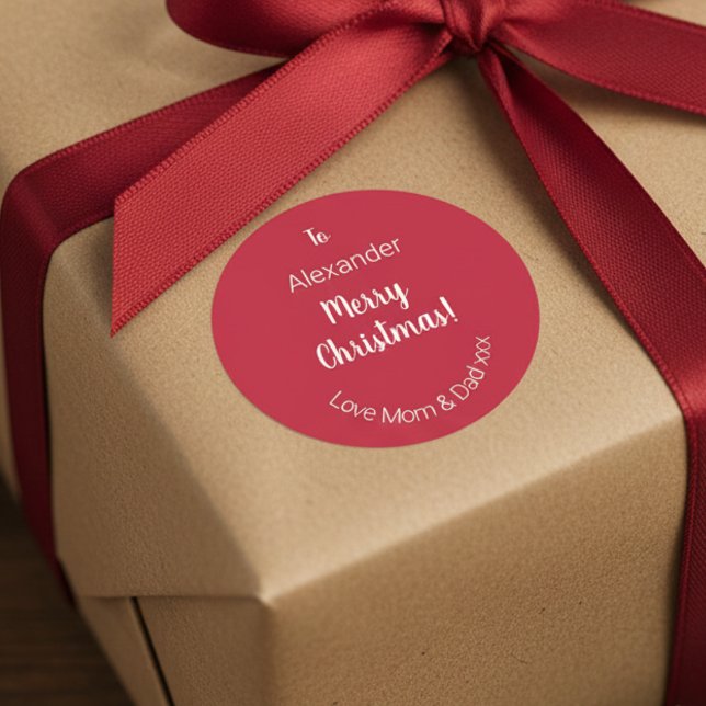 Niedlich Red Frohe Weihnachten von Mama und Vater  Runder Aufkleber (Von Creator hochgeladen)