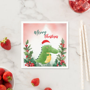 Niedlich Red Frohe Weihnachtsalligator Weihnachten Serviette
