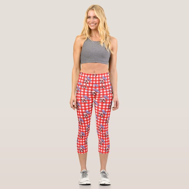 Niedlich Red Gingham Karo Capri Leggings (Vorderseite)