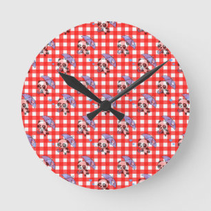 Niedlich Red Gingham Karo Design Runde Wanduhr