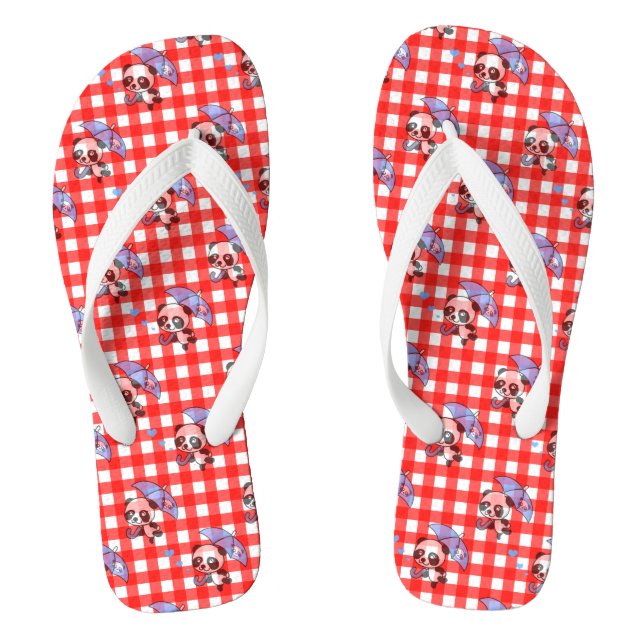 Niedlich Red Gingham Karo Flip Flops (Fußbett)
