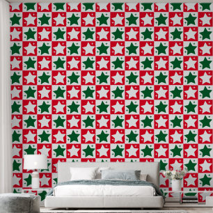 Niedlich Red Green Christmas Stars Pattern Tapete