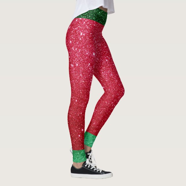 Niedlich Red Green Glitzer Santas Outfit Weihnacht Leggings (Rechts)
