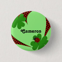 Niedlich Red Green Ladybug Clover Leaf Name Button