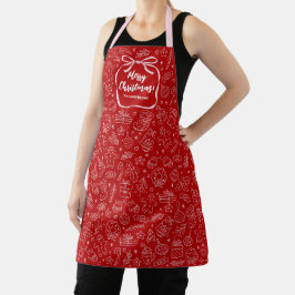 Niedlich Red Hand Draw Weihnachtsbäume Schürze