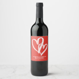 Niedlich Red Hearts Valentines Paare Weinetikett