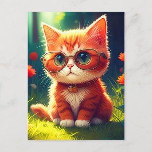 Niedlich Red Kitten Tragen einer Brille-365478 Feiertagspostkarte