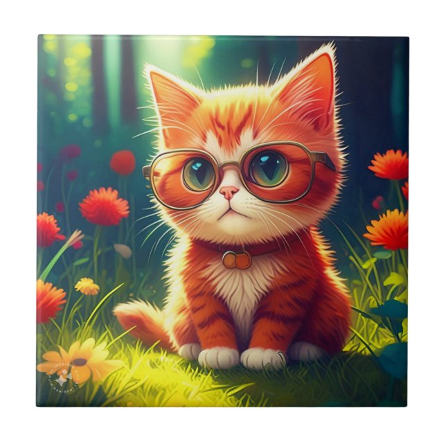 Niedlich Red Kitten Tragen einer Brille-365478 Fliese (Vorderseite)