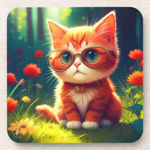 Niedlich Red Kitten Tragen einer Brille-365478 Getränkeuntersetzer