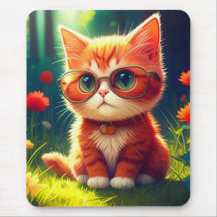 Niedlich Red Kitten Tragen einer Brille-365478 Mousepad