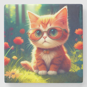 Niedlich Red Kitten Tragen einer Brille-365478 Steinuntersetzer