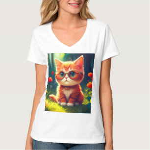 Niedlich Red Kitten Tragen einer Brille-365478 T-Shirt