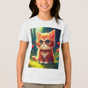 Niedlich Red Kitten Tragen einer Brille-365478 Tri-Blend Shirt