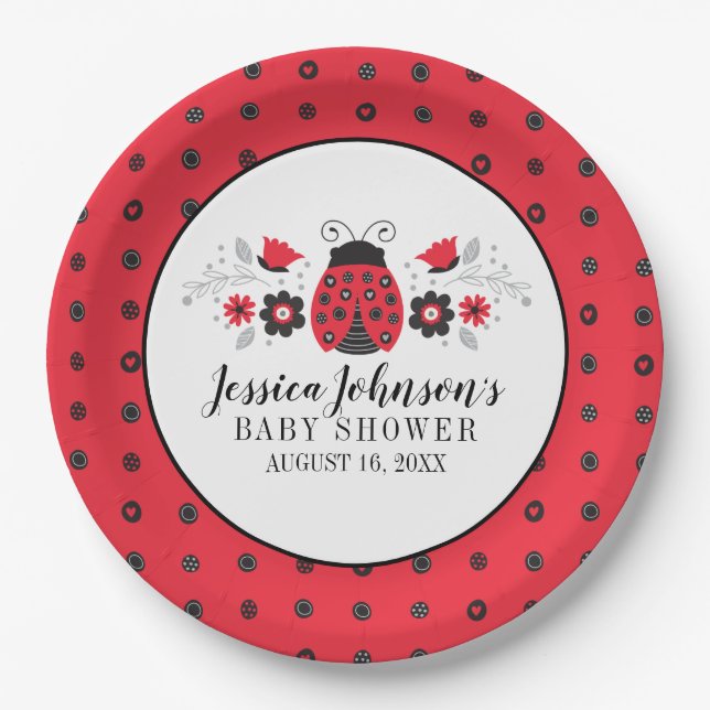 Niedlich Red Ladybug Baby Dusche Pappteller (Vorderseite)