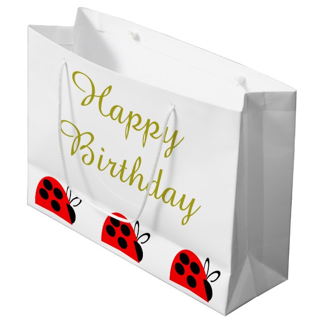 Niedlich Red Ladybug Birthday Große Geschenktüte (Vorderseite Schrägansicht)